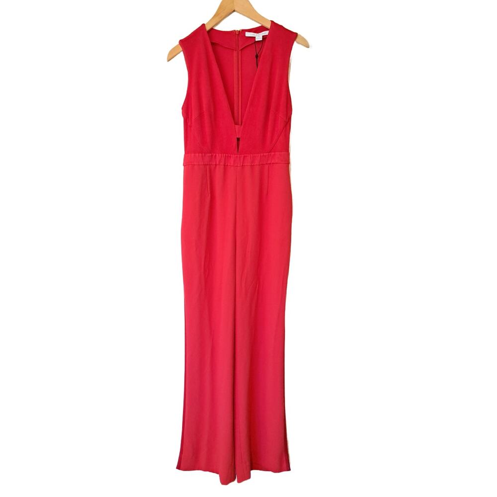 Diane Von Furstenberg Red Plunge V-Neck Jumpsuit - Picture 12 of 13